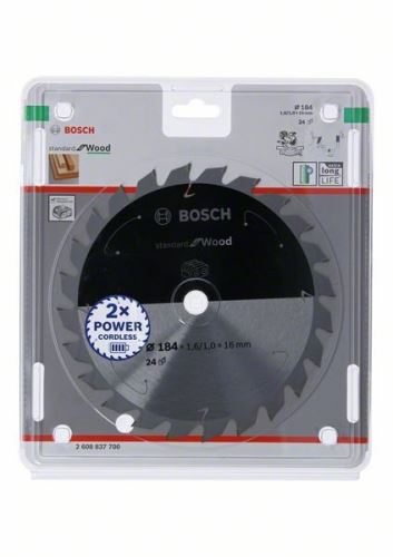 BOSCH Pânză de ferăstrău pentru ferăstrău cu acumulator; Standard pentru lemn 184x16x1,6/1,0x24T 2608837700