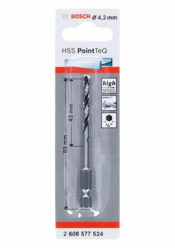 Burghiu BOSCH pentru metal HSS PointTeQ HEX cu tijă în 6 puncte; 4,2 mm (5 buc) 2608577524