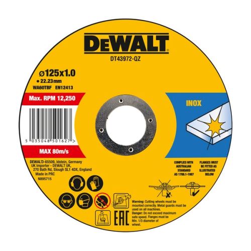 DeWALT Disc de tăiere pentru metal și oțel inoxidabil 125 x 1 mm (25 buc) DT43972