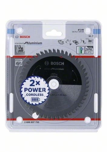 BOSCH Pânză de ferăstrău pentru ferăstrău cu acumulator; Standard pentru aluminiu 140x20x1,6/1,1x50T 2608837755