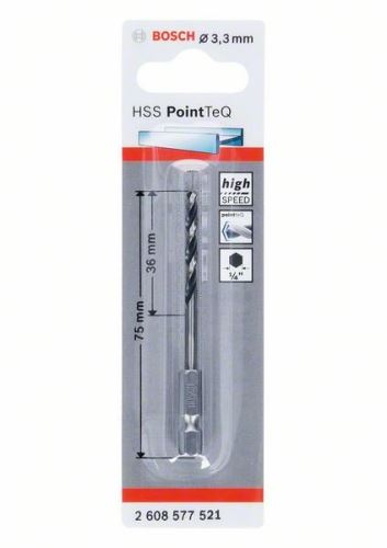 Burghiu BOSCH pentru metal HSS PointTeQ HEX cu tijă în 6 puncte; 3,3 mm (5 buc) 2608577521