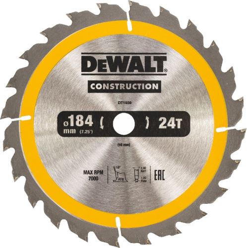 Pânză de ferăstrău DeWALT 184 x 16 mm, 24 dinți, tăiere longitudinală DT1939