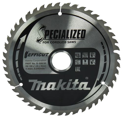 Lama de ferastrau MAKITA pentru lemn Efficut 190x1,45x30 mm 45 dinti B-68638