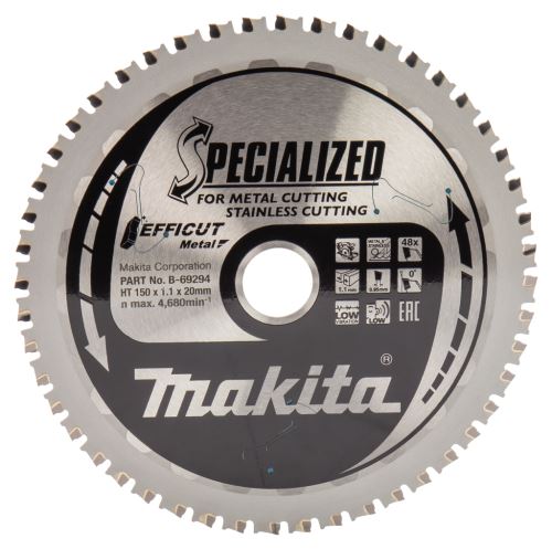 Pânză de ferăstrău MAKITA oțel Efficut 150x1,1x20 mm 48 dinți B-69294