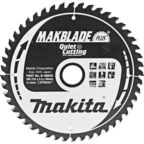 Pânză de ferăstrău pentru lemn MAKITA MAKBLADEplus 216x2,4x30 mm 48 dinți B-08632