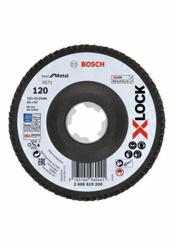 Dispozitive abrazive BOSCH X-LOCK pentru sistem Best for Metal Ø 115 mm, G 120, X571, versiune îndoită, fibră de sticlă 2608619200