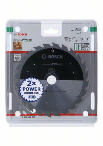 BOSCH Pânză de ferăstrău pentru ferăstrău cu acumulator; Standard pentru lemn 165x20x1,5/1,0x24T 2608837685