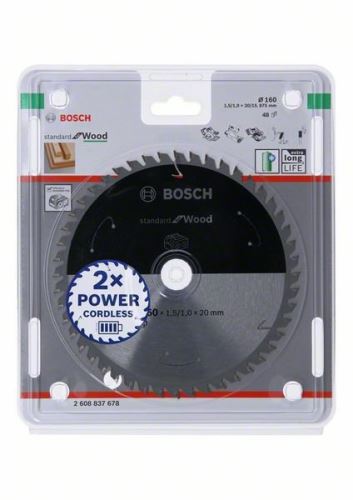 BOSCH Pânză de ferăstrău pentru ferăstrău cu acumulator; Standard pentru lemn 160x20/15.875x1.5/1.0x48T 2608837678