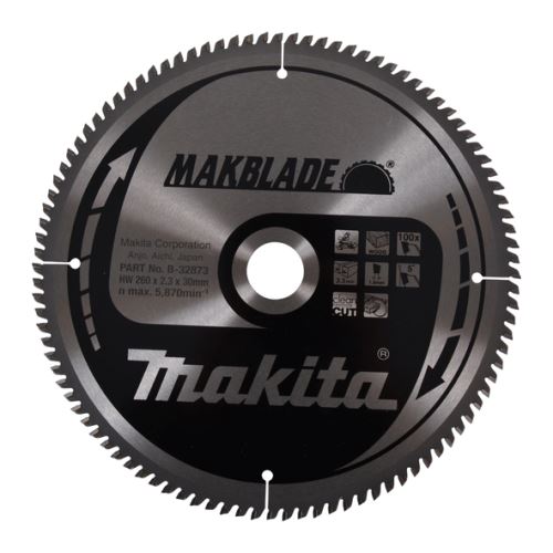 Pânză de ferăstrău pentru lemn MAKITA MAKBLADE 260x2,3x30 mm 100 dinți B-32873