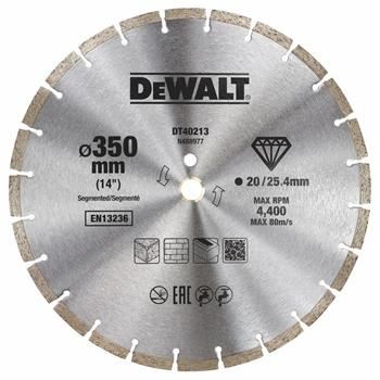 Roată diamantată DeWALT, tăiere uscată, 350 x 25,4 mm DT40213