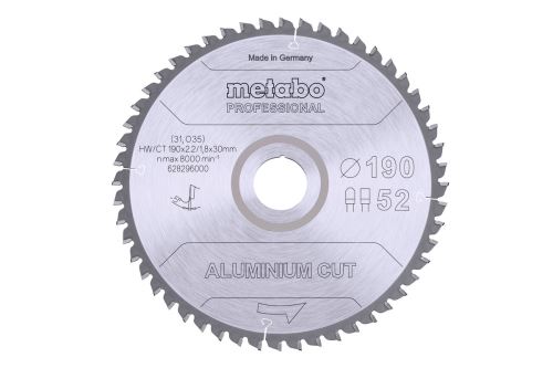 Pânză de ferăstrău METABO 190 x 30 mm, 52 dinți, 5°neg AlumCutProf 628296000