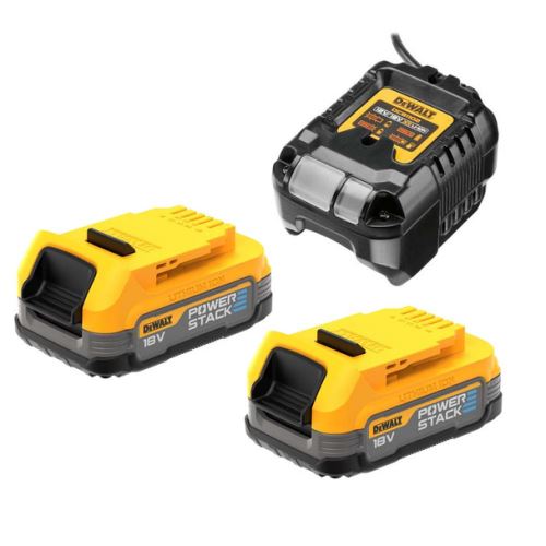 Kit de pornire Dewalt 18V XR cu 2 baterii compacte și încărcător Powerstack DCB1102E2