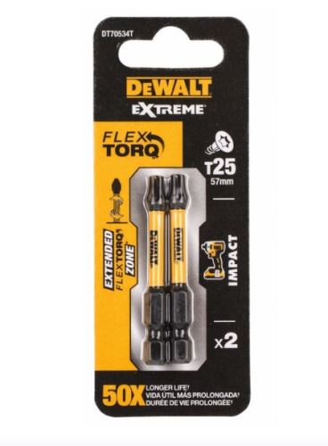 Bit de șurubelniță DeWALT Torx TORX T25, EXTREME (2 buc) DT70534T