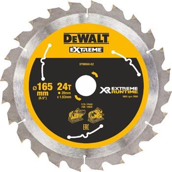 Pânză de ferăstrău DeWALT (ideal pentru ferăstraie FLEXVOLT), 165 x 20 mm, 24 dinți DT99560