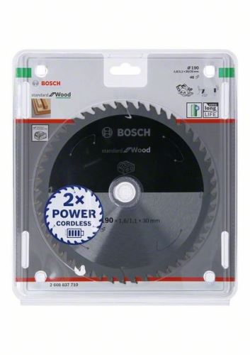 BOSCH Pânză de ferăstrău pentru ferăstrău cu acumulator; Standard pentru lemn 190x30/20x1,6/1,1x48T 2608837710