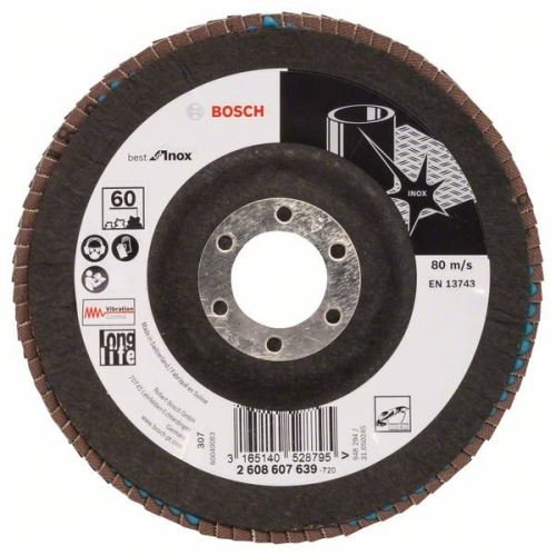 Disc abraziv cu clapete BOSCH X581, Cel mai bun pentru Inox 125 mm, 22,23 mm, 60 2608607639