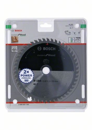 BOSCH Pânză de ferăstrău pentru ferăstrău cu acumulator; Standard pentru lemn 184x20x1,6/1,1x48T 2608837703