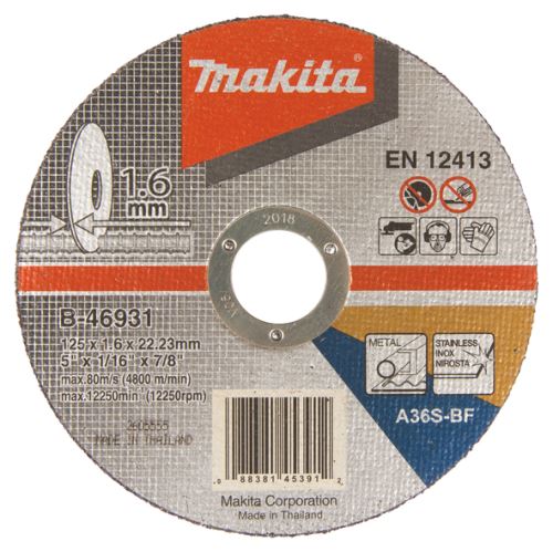 Disc de tăiere din oțel inoxidabil MAKITA 125x1,6x22,23 mm B-46931