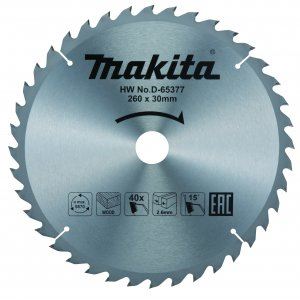 Pânză de ferăstrău pentru lemn MAKITA TCT 260x2,6x30 mm 40 dinți D-65377