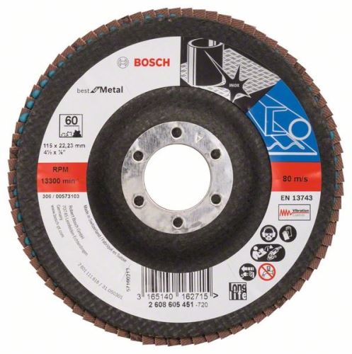 Disc abraziv cu clapete BOSCH X571, Best for Metal D = 115 mm; G = 60, spart 2608605451