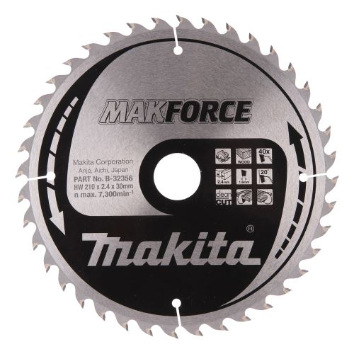 Pânză de ferăstrău pentru lemn MAKITA MAKFORCE 210x2,4x30 mm 40 dinți B-32356