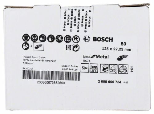 Disc abraziv din fibre BOSCH R574, Best for Metal D = 125 mm; G = 80 2608606734