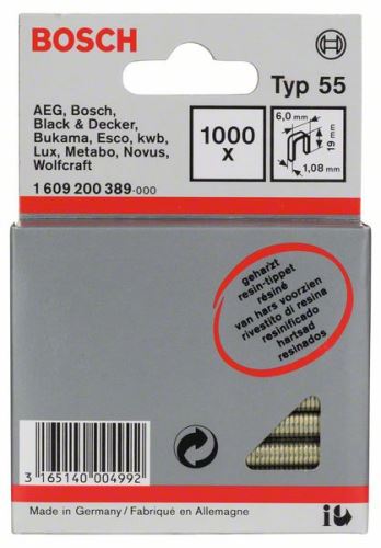 Capsator îngust BOSCH, tip 55, laminat 6 x 1,08 x 19 mm (1000 buc) 1609200389