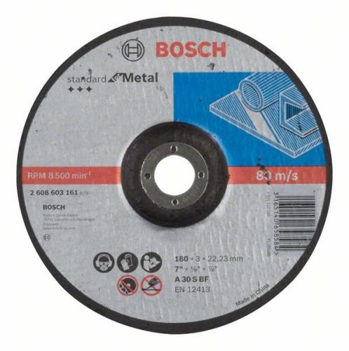 BOSCH Disc de tăiere profilat Standard pentru metal A 30 S BF, 180 mm, 22,23 mm, 3,0 mm 2608603161