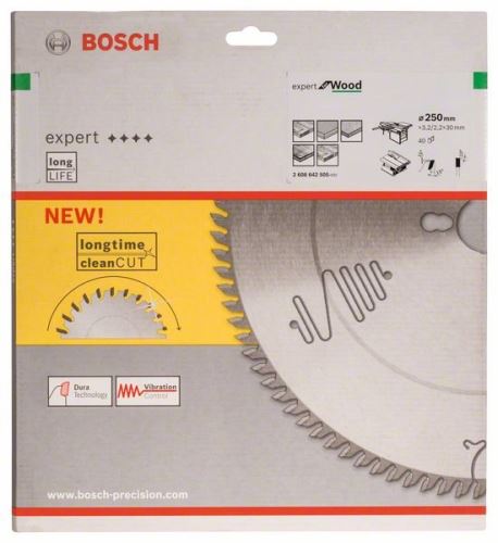 Pânză de ferăstrău BOSCH Expert pentru lemn 250 x 30 x 3,2 mm, 40 2608642505