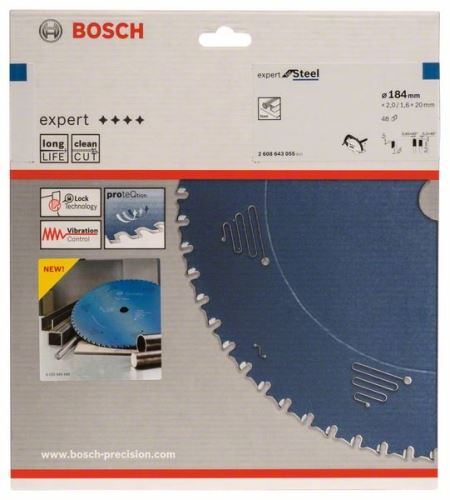 Pânză de ferăstrău circular BOSCH Expert pentru oțel 184 x 20 x 2,0 mm, 48 2608643055