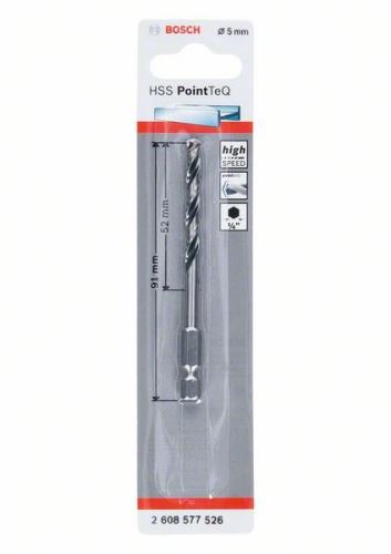 Burghiu BOSCH pentru metal HSS PointTeQ HEX cu tijă în 6 puncte; 5,0 mm (5 buc) 2608577526