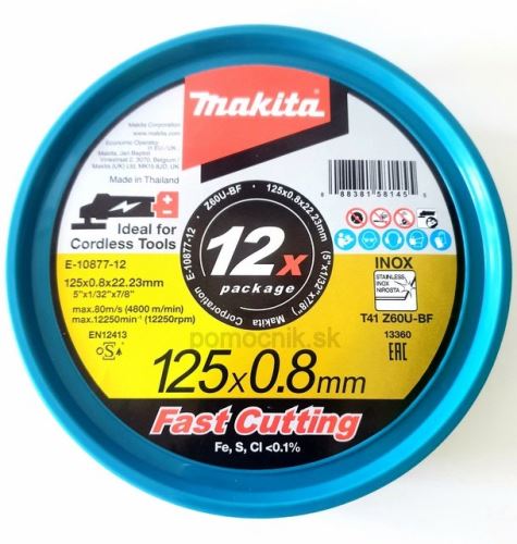 Disc de tăiere MAKITA din oțel inoxidabil 125x0,8x22,23 mm, 12 buc nouE-22953-12 E-10877-12