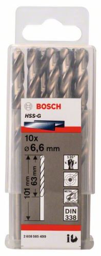 Burghie BOSCH pentru metal HSS-G, DIN 338 6,6 x 63 x 101 mm (10 buc) 2608585499