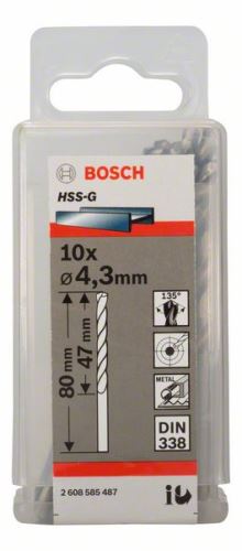 Burghie BOSCH pentru metal HSS-G, DIN 338 4,3 x 47 x 80 mm (10 buc) 2608585487