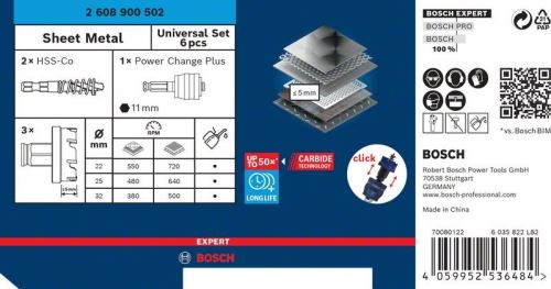 Set perforatoare BOSCH EXPERT Tablă 22-32, 6 buc 2608900502