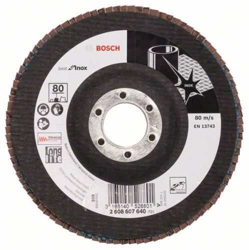 Disc abraziv cu clapete BOSCH X581, Cel mai bun pentru Inox 125 mm, 22,23 mm, 80 2608607640