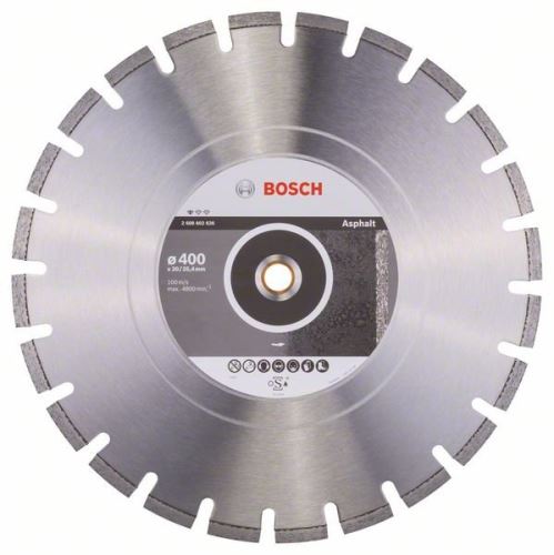 Disc de tăiere cu diamant BOSCH Standard pentru asfalt 400 x 20/25,40 x 3,6 x 10 mm 2608602626