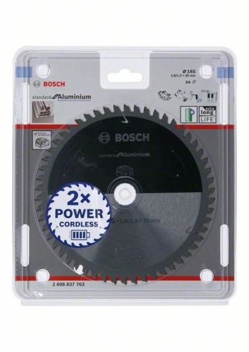 BOSCH Pânză de ferăstrău pentru ferăstrău cu acumulator; Standard pentru aluminiu 165x20x1,8/1,3x54T 2608837763