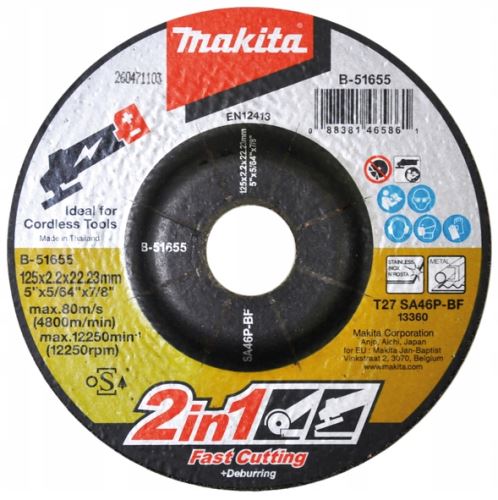 Disc de șlefuire/tăiere MAKITA 2 în 1 125x2,0x22,23 mm B-51655