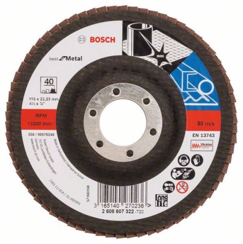 Disc abraziv cu clapete BOSCH X571, Best for Metal D = 115 mm; G = 40, egal cu 2608607322