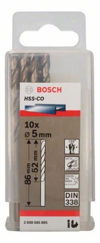 Burghie BOSCH pentru metal HSS-Co, DIN 338 5 x 52 x 86 mm (10 buc) 2608585885