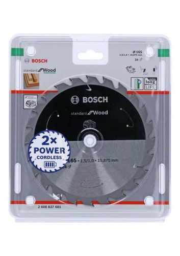 BOSCH Pânză de ferăstrău pentru ferăstrău cu acumulator; Standard pentru lemn 165x15.875x1.5/1.0x24T 2608837681