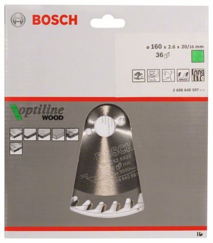 BOSCH Pânză de ferăstrău Optiline Wood 160 x 20/16 x 2,6 mm, 36 2608640597