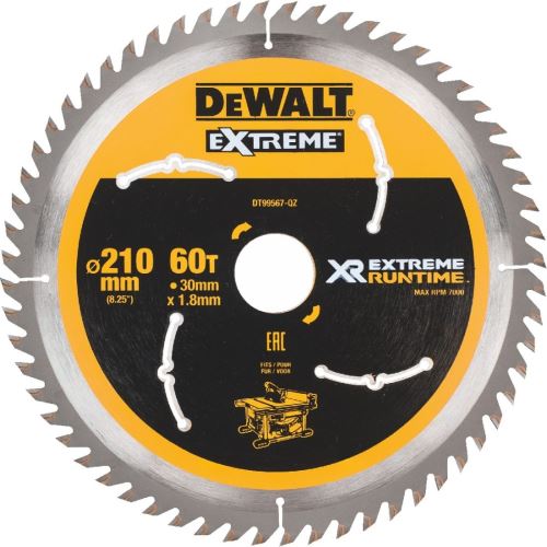 Pânză de ferăstrău DeWALT (ideal pentru ferăstraie FLEXVOLT), 210 x 30 mm, 60 de dinți DT99567