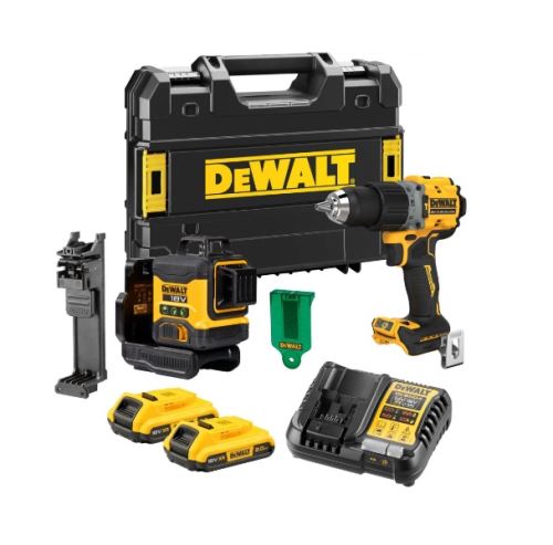 Set Dewalt: laser DCLE34031 + burghiu DCD805 + 2x baterii + încărcător + carcasă DCK2095D2T