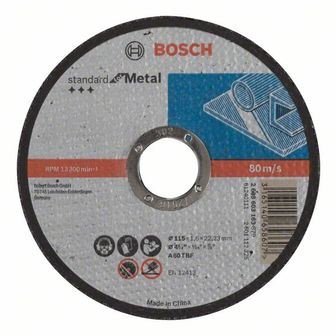 BOSCH Disc de tăiere drept Standard pentru metal A 30 S BF, 115 mm, 22,23 mm, 2,5 mm 2608603164