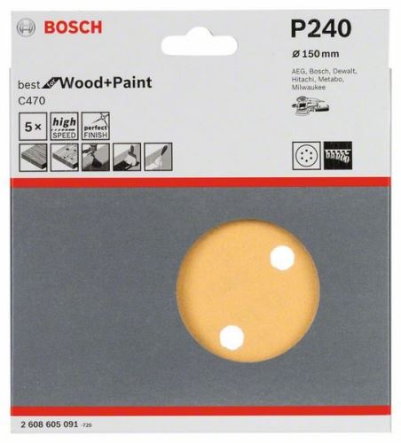 Hârtie șlefuită BOSCH C470 (5 buc) 150 mm, 240 2608605091