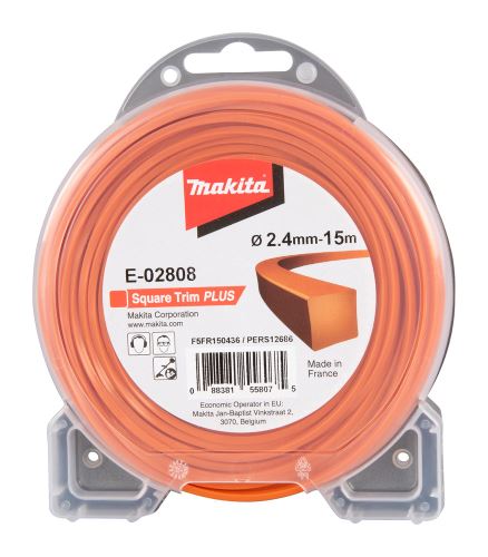 Snur MAKITA nylon Plus 2,4 mm, 15 m, portocaliu, pătrat E-02808