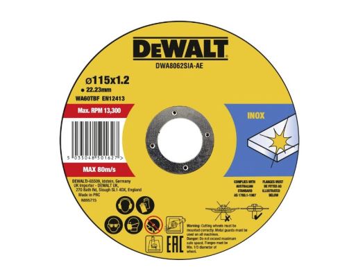 Disc de tăiere DeWALT 115 x 1,2 x 22,23 mm Inox DWA8062SIA