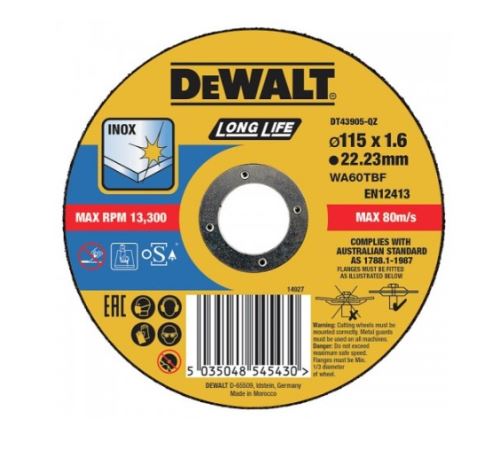 Disc de tăiere DeWALT 115 x 22,2 x 1,6 mm DT43905